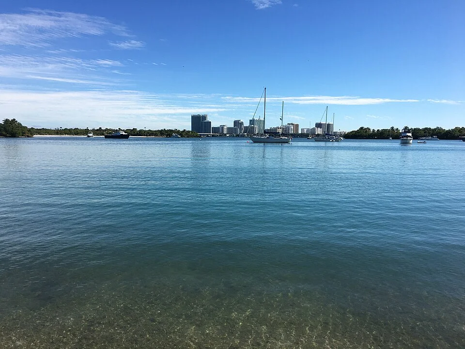 Bal Harbour skyline across Biscayne Bay, viewed from FIU Biscayne Bay Campus in 2020.