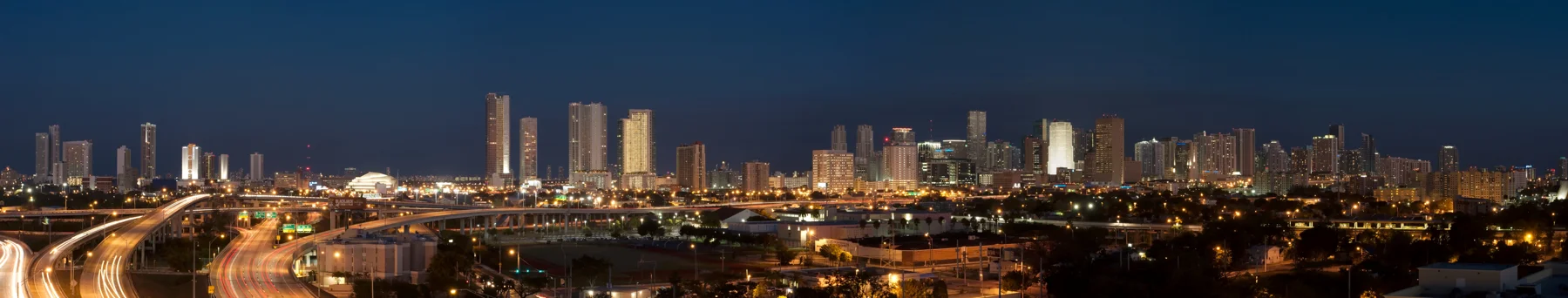 Panorama of Downtown Miami skyline, photographed in 2010.
