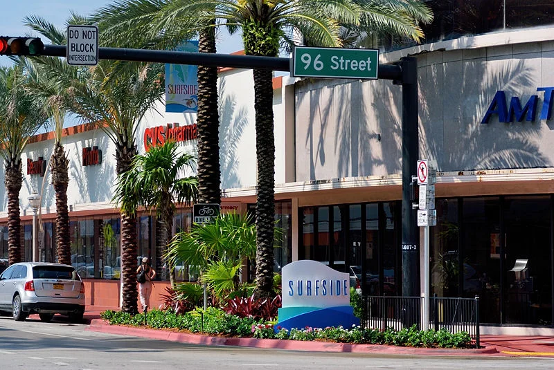 Surfside sign on Harding Avenue, photographed in 2014.